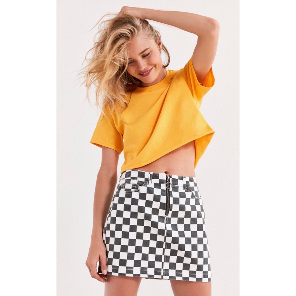 UO Denim Checkered Mini Skirt XL
